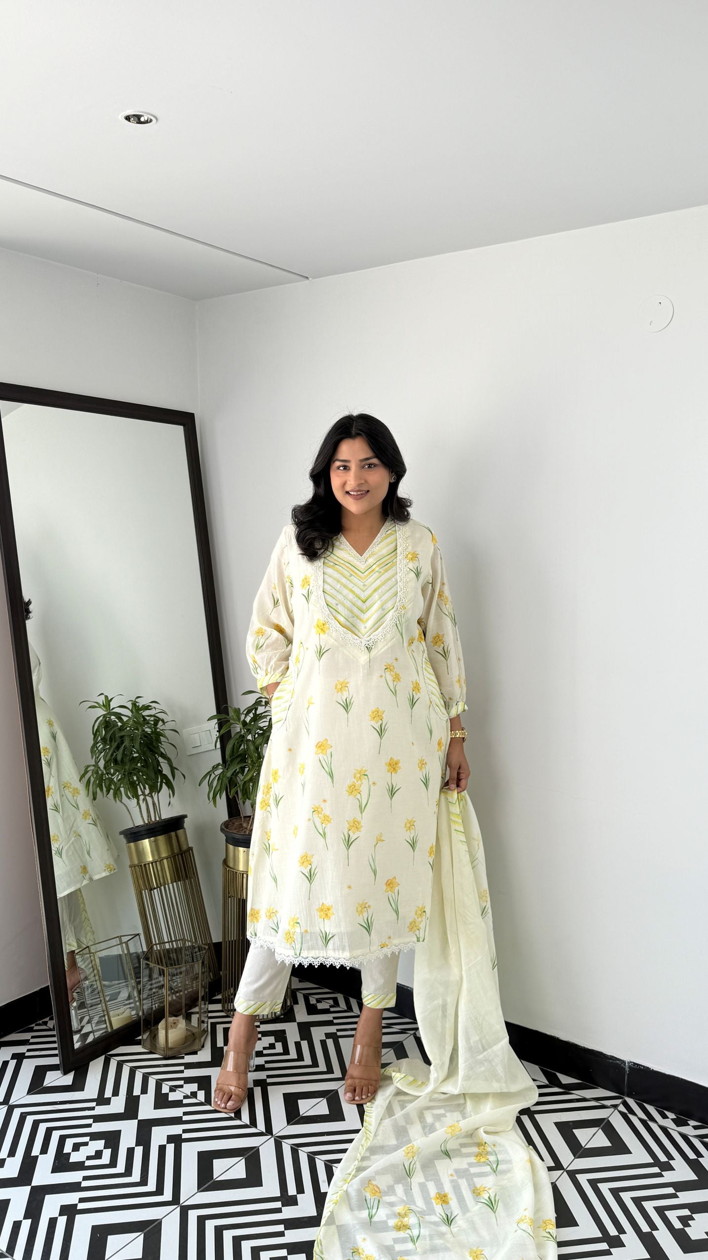 Yellow & Green Ivory Suit Set