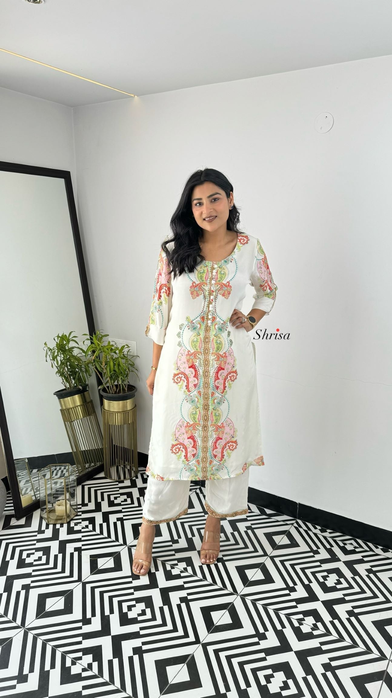 Zara Ivory Crepe Kurta Set