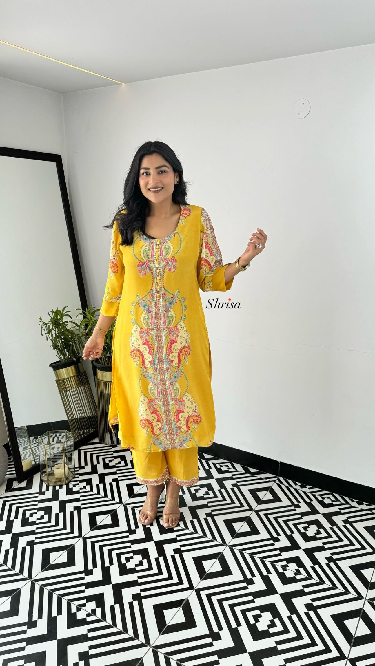 Zara Yellow Crepe Kurta Set