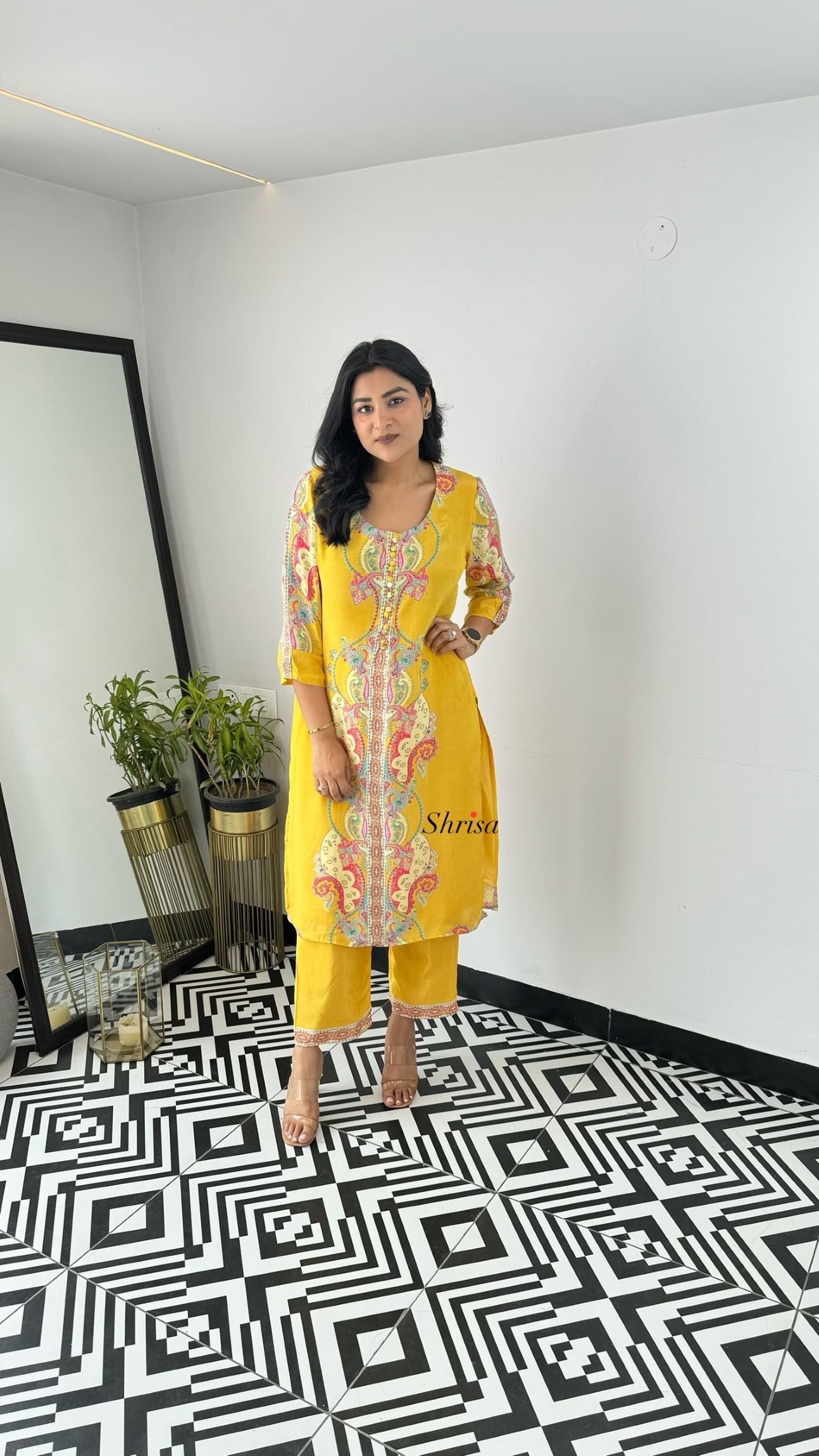 Zara Yellow Crepe Kurta Set