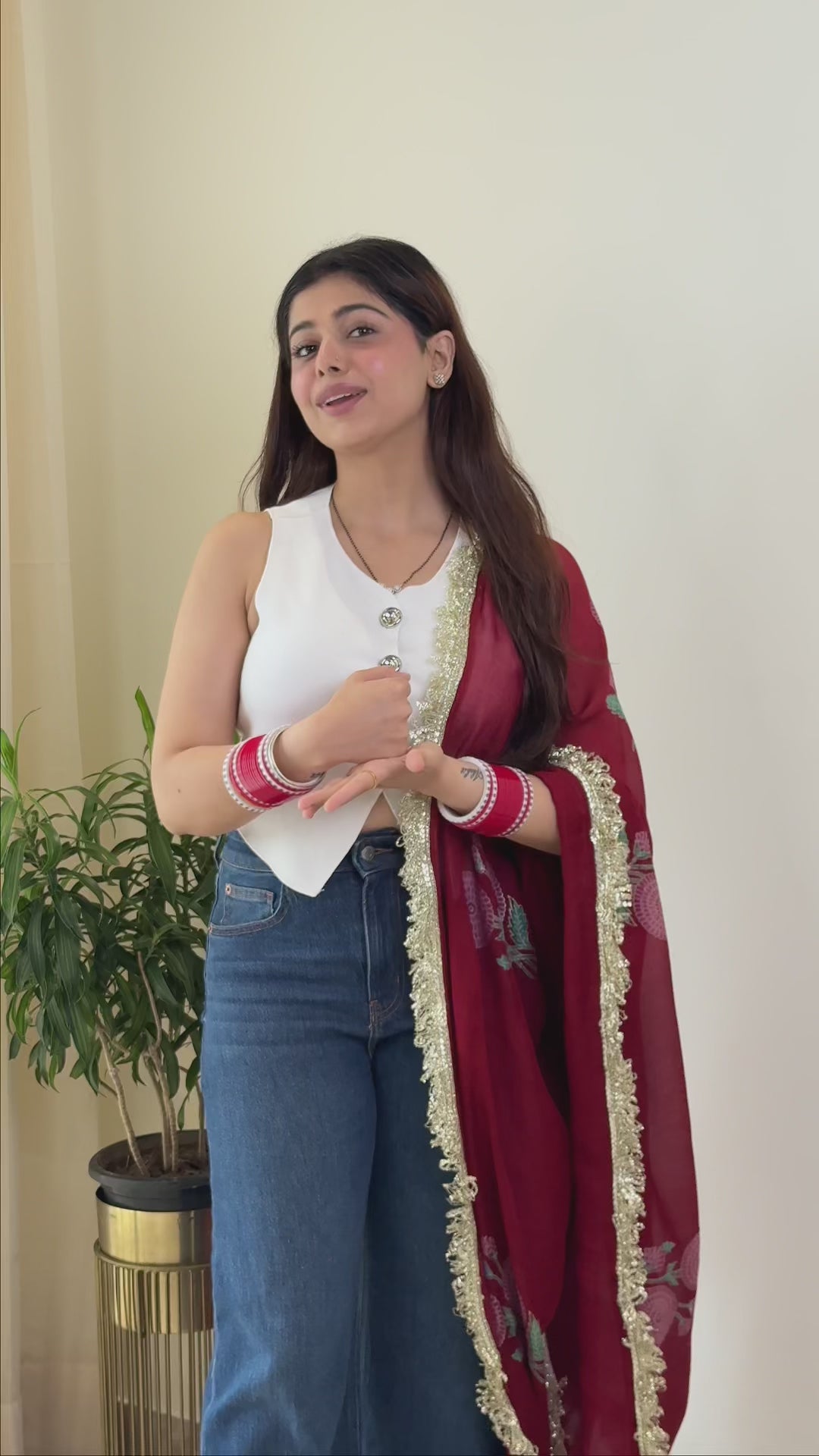 Red Block Print Mughal Print Pure Muslin Anarkali Suit Set