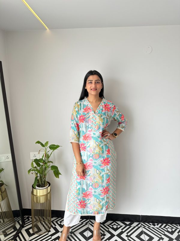 Powder Blue Floral Muslin Kurta