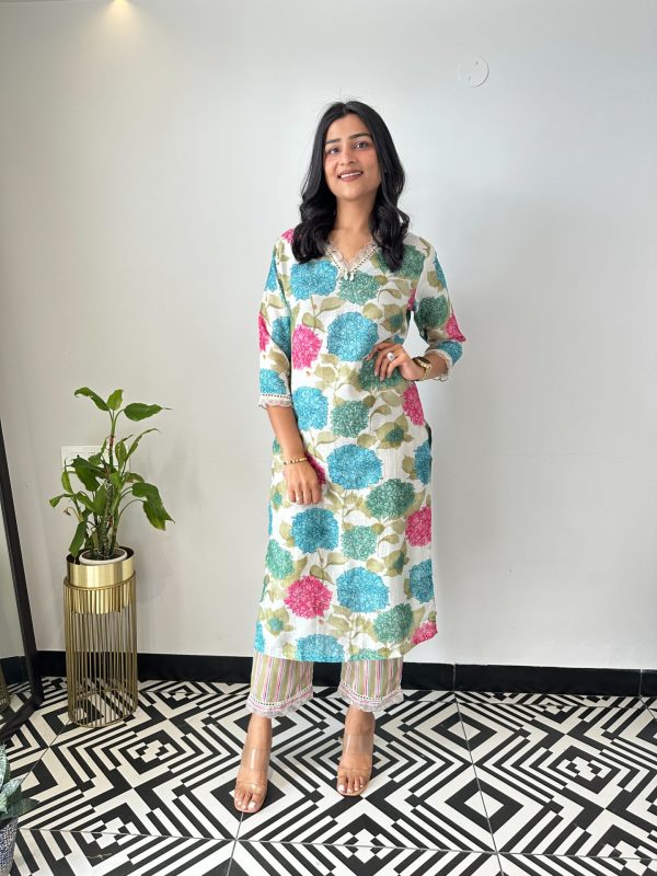 White Floral Muslin Kurta Set