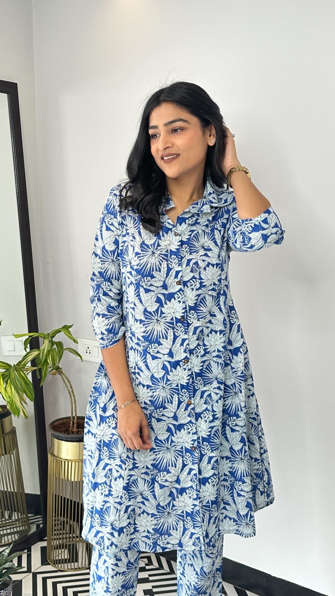 Blue and White Floral Cotton Cord Set – Shrisa