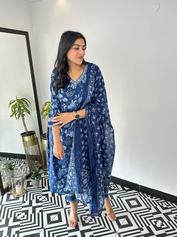 Indigo Pure Cotton Afgani Suite set