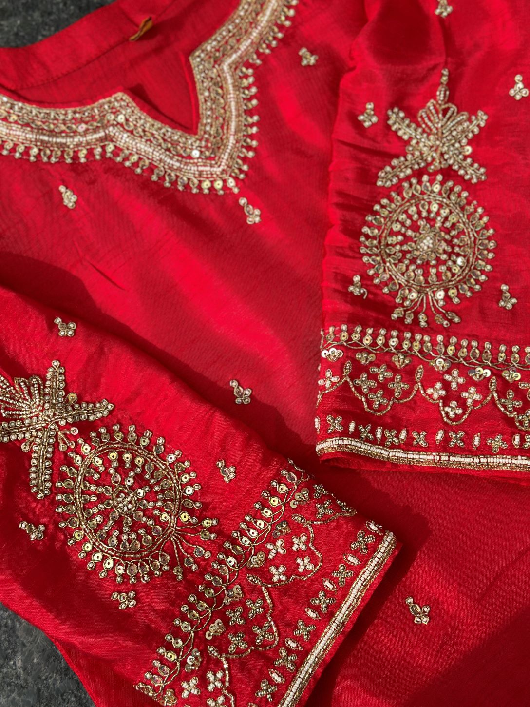 Red Handwork Silk Suit Set – Shrisa