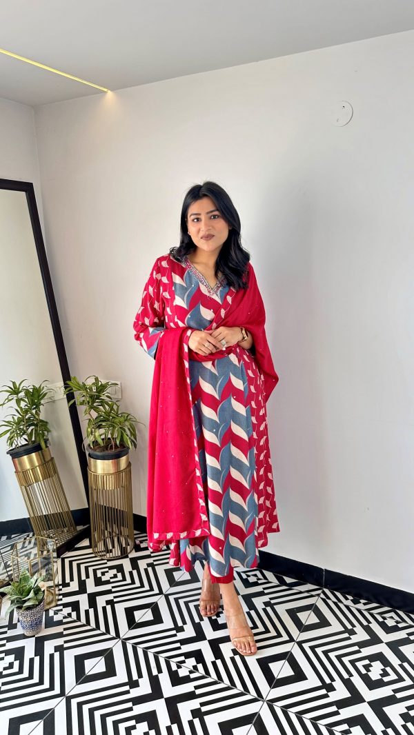 Red Multiprint Muslin Anarkali - Image 2