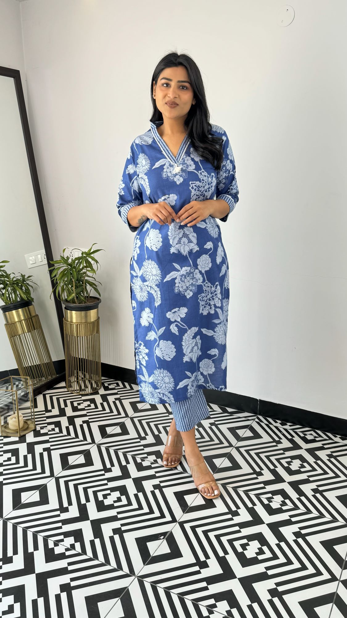 Soft Cotton Office Denim Kurta Set Shrisa