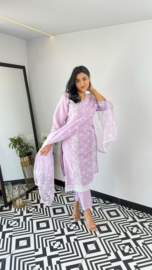 Bright Lilac Muslin Suit Set - Image 2