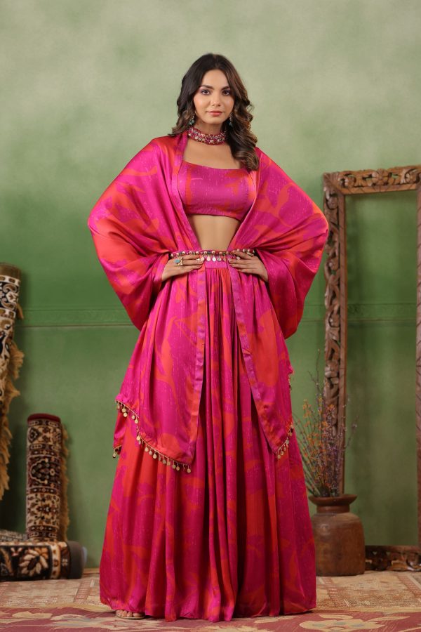 Magenta Multi Print Lehenga - Image 2