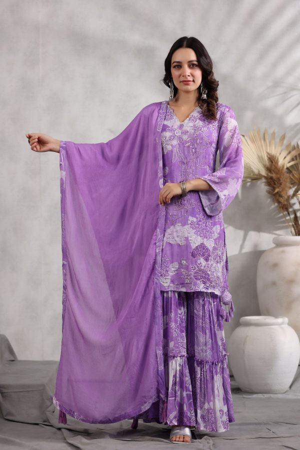 Pihu Lilac  Sharara Set - Image 4