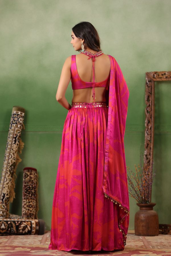 Magenta Multi Print Lehenga - Image 5